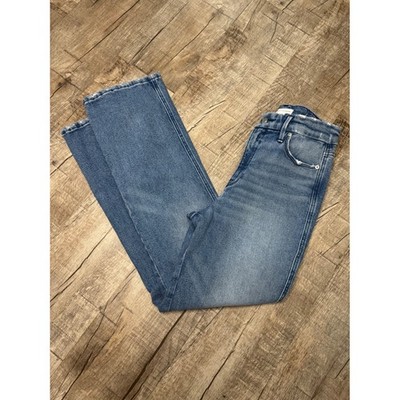 Good American High Rise Straight Leg Blue Jeans Distressed Hem Size 4 27