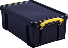 9L Really Useful Plastic Storage Box - Black with Yellow Handles