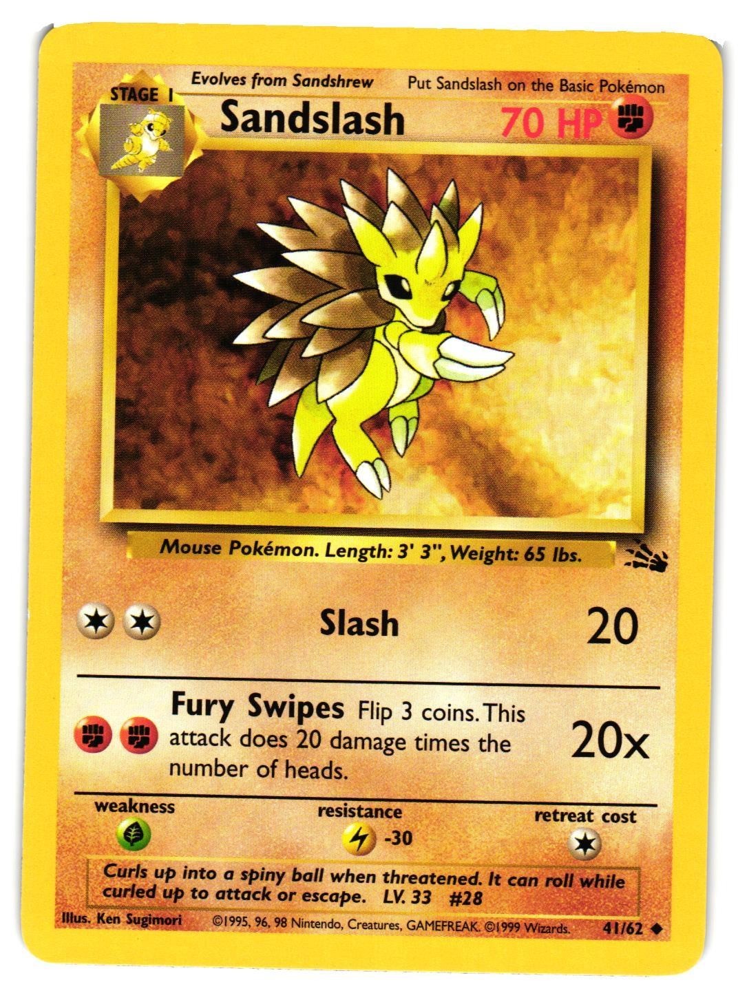 Pokemon TCG Sandslash 41/62 Uncommon Fossil Unlimited LP