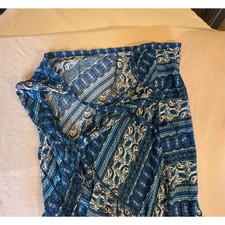 Boho Blue/Paisley Border Print Wrap Swim Cover Up Skirt Lightweight Sarong Beach