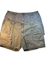 Red Head Mens Sz 48 Green  Gray Cargo Shorts Elastic Waist Cotton Canvas 2Pc
