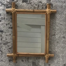 Vintage Bamboo Mirror Wall Hanging Natural RusticWood Hand Made In Vietnam