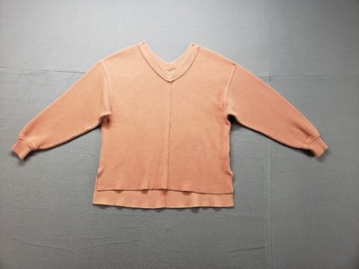 Aerie Women Sweater XS Coral V Neck Waffle Knit Long Sleeve Winter Warm Pullover