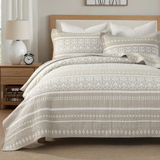 Qiqiong 100 Cotton Quilt Set King Size - Beige And White Boho Quilt Bedding Set
