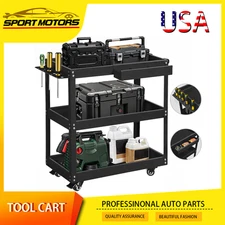 3-Tier Tool Cart on Wheels Load Heavy Duty Steel for Garage Warehouse 400 LBS