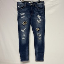 KanCan Vienna Mason Dark Wash Cheetah Leopard Print Distressed Ripped Jeans 13