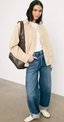 BOSS Cream Paneled Quilted Jacket Size 8