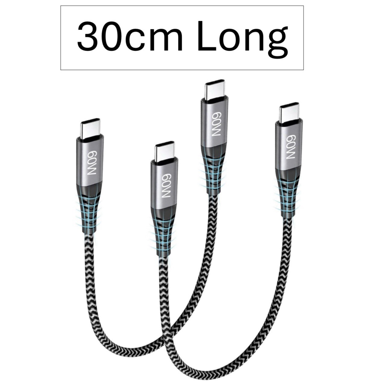 30cm USB C Cable Short USB C to Type C Cable PD 60W Fast Charger【2 Pack】