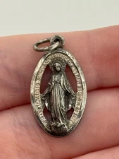 Vintage Sterling Silver Mary Miraculous Medal Catholic Pendant Cut Out Design