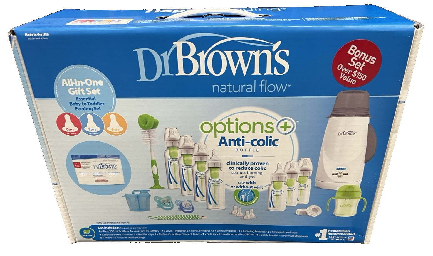 Dr. Brown's 36-Piece All-in-One Anti-Colic Baby Bottle & Bottle Warmer Gift Set