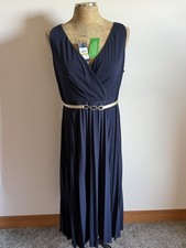 Tommy Hilfiger Navy Sleeveless Midi Dress with Slim Gold Belt - FLATTERING
