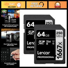 64GB SD Card 2-Pack UHS-II C10 U3 V60 250MB/s Read Full HD 4K Memory Card for Ph
