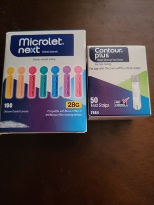 Contour Plus Blood Glucose Test Strips  with Microlet Next 28G  100 Lancets
