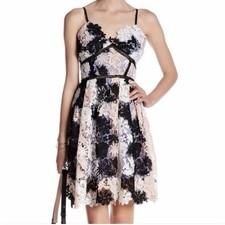 Romeo & Juliet Couture A-Line Dress Lace Floral Short Black White Beige Size S