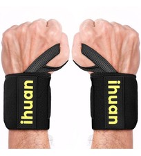 IHUAN Black 18" Wrist Wraps Weight Lifting 2 pcs Dead Lifting Straps Gym Workout