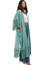 🦋Spell  M/L  Sundown Turquoise Kimono Robe with Sash EXC
