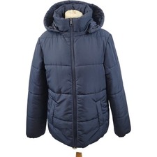 Marks & Spencer Womens Navy Padded Coat Hood Shower resistant UK 10 Pockets Used