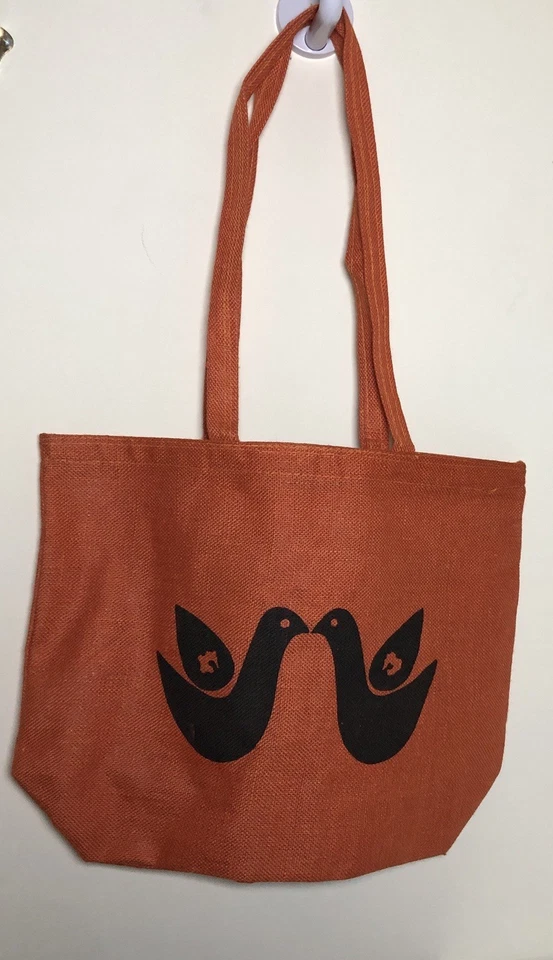 Bolso de Mano de Yute Natural Reutilizable Llevar Todo Naranja Pájaro Boho Hippie Festival Foto 3 de 4