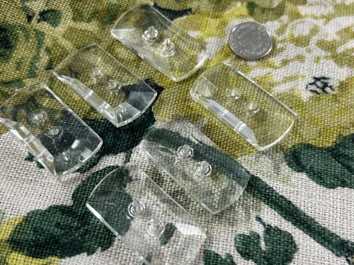 VINTAGE 1920s/30s set of 6 large clear glass 'slab' buttons 40mm - Foto 2 di 10