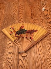 Vintage Ladies Peacock Painted Asian Hand Fan Ornate Design