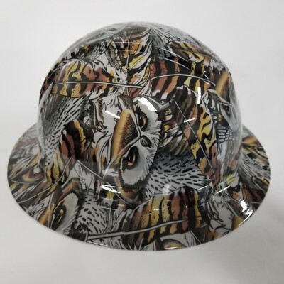 full brim hard hat custom hydro dipped IN GRAY OWL CAMO WILDLIFE ANIMALS NEW - Main Image