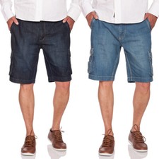 JACKS Jeans Shorts Cargo Avec Élastique Taille Haute en Noir Rinse Ou Bleu Moyen