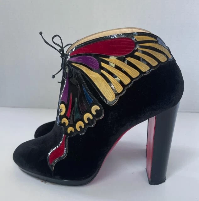 Christian Louboutin Mariposa 蝴蝶天鹅绒短靴黑色多色 120 毫米 41 — 第 2/4 张图片