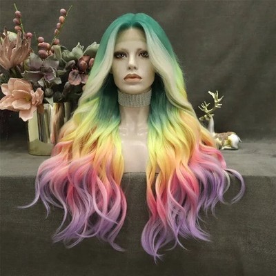 Rainbow Beauty Wavy Lace Front Wig Pride Month Rainbow Wave Long Lace Front Synthetic Imstyle  main image 3
