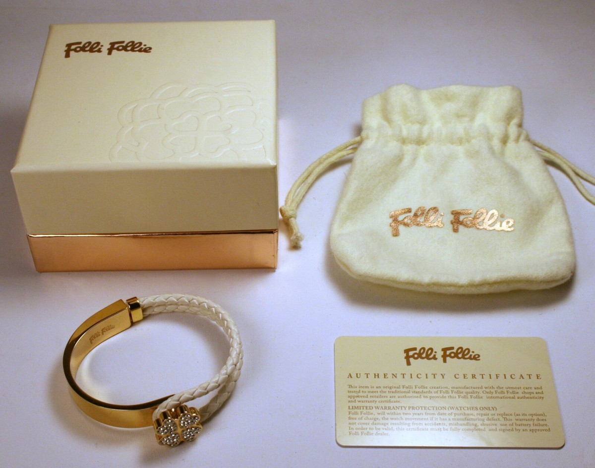 新品未使用 2way FolliFollie  BRACELET FOLLI FOLLIE Bracelet | White Leather & Gold Tone w