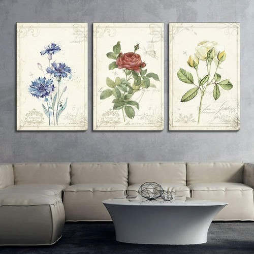 Wall26 - 3 Panel Vintage Style Flowers - Canvas Wall Art - 16"x24" x 3 ...