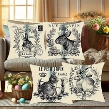 4 Piece Easter Vintage Farmhouse Bunny Pillow Cover Home Decor
