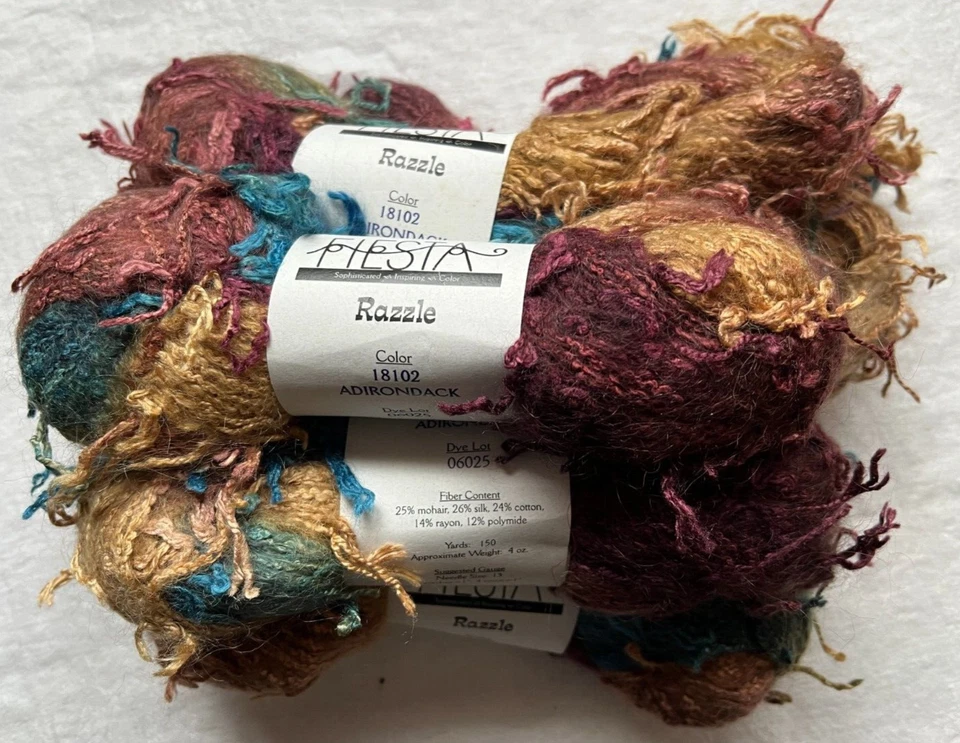 RARE! Fiesta RAZZLE 6 Skeins Color: "Adirondack" Mohair Silk Cotton 2 dyelots - Image 2 of 4