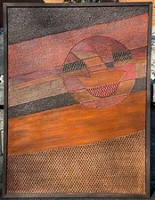 Vintage 1970s Bird Sunset Mixed Media Painting Modern Art Signed Sullentrup