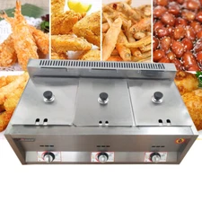 3 Wells Gas Fryer Propane Food WarmerTabletop Desktop Countertop Steam Table 6L