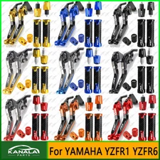 4PCS Adjustable Handle Grips Cap Brake Clutch Levers Set For YAMAHA YZFR1 YZFR6