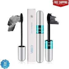 Vibely Mascara 5x Longer Waterproof, 2 in 1 4D Silk Fiber Lash Mascara, Lash Cos