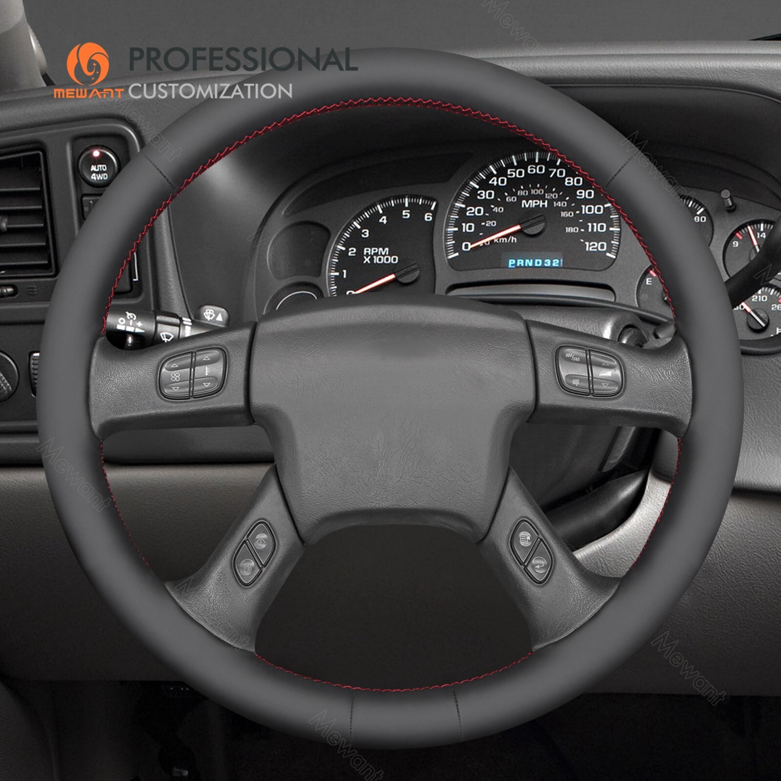 Non-slip DIY Leather Steering Wheel Cover for Chevy Silverado 2003-2007