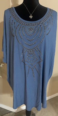Haute Hippie Tribe Knit Scoop Neck Studded Top-Slate Blue-2X A393128 NEW