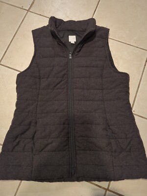 J Jill Puffer Vest Womens S Gray Full Zip Mock Neck Quilted Pockets