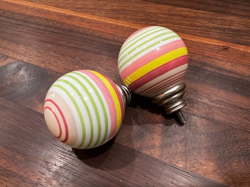 Pottery Barn Kids Curtain Rod Finials Striped Pink Green Yellow White FREE SHIP