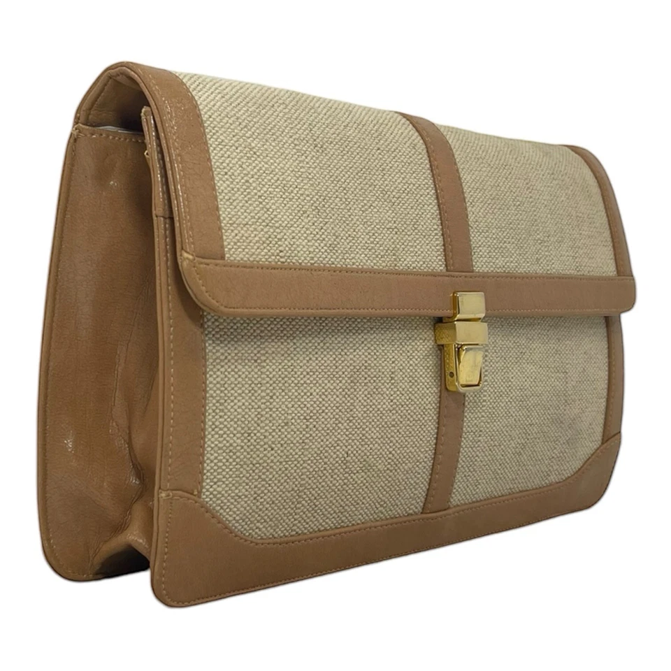 Vintage 60s 70s ZENITH Tweed Leather Convertible Clutch Bag Handbag Chain Strap - Image 3 of 4