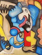 Beach Party Cubism 8 x 10 Print Cubist Pop Art Signed by Artist KSams Abstract