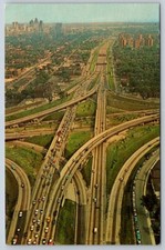 Edsel Ford & John L Lodge Expressways, Detroit MI, Vintage Aerial View Postcard