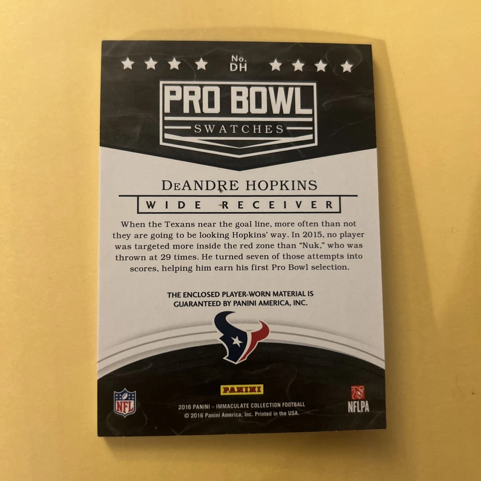 2016 Panini Immaculate Collection - Pro Bowl Swatches #DH DeAndre Hopkins /49   - Image 2 of 2