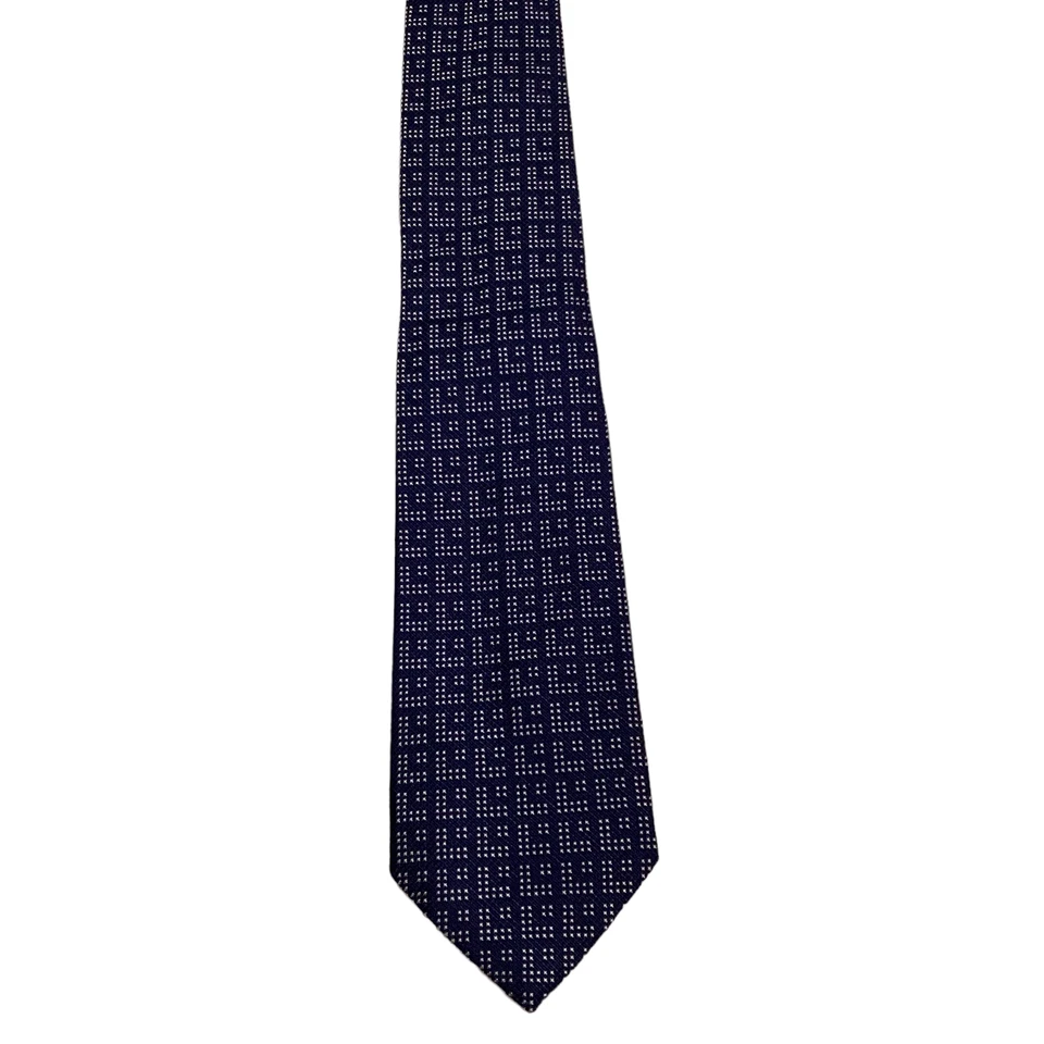 Corbata para hombre DUCHAMP 100 % seda INGLATERRA de lujo geométrica azul/blanco ajustada usada en excelente estado Foto 2 de 3