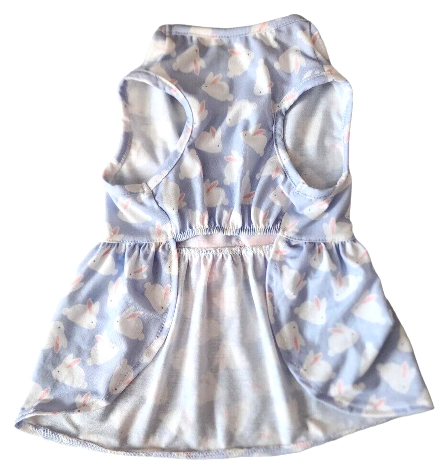 Vestido Wag N Woof púrpura, rosa y blanco conejitos, gema, lazo satinado cachorro/perro, XS Foto 2 de 4