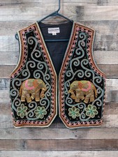 VTG Carol Horn Workshop Unisex Embroidered Beaded Elephant Vest Boho One Size