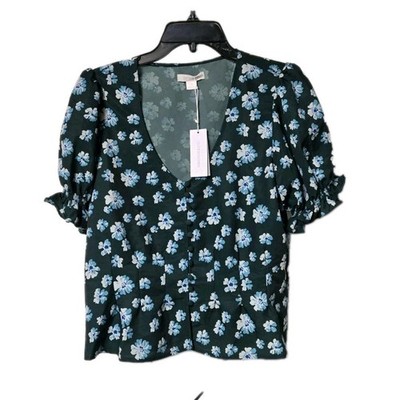 Outerknown Womens Large Short Sleeve Floral Shirt Top Blouse Button 4583