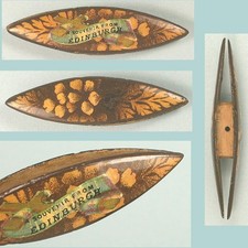 Antique Mauchline Fern Ware Tatting Shuttle * Edinburgh Souvenir * Circa 1870s