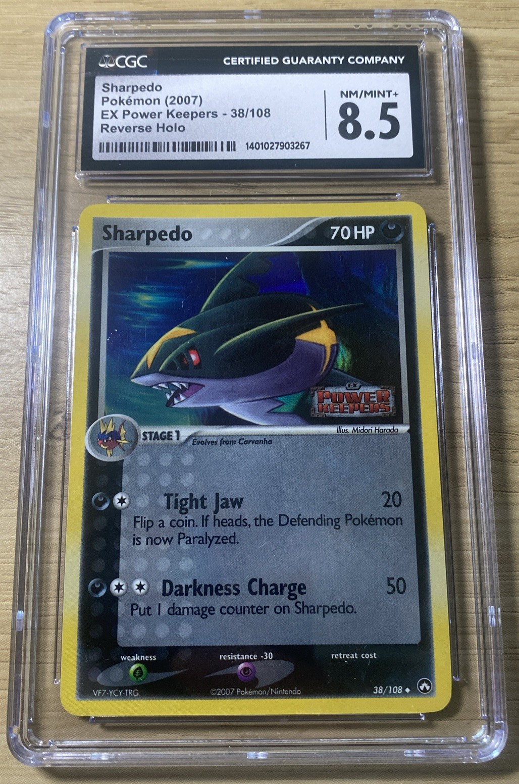 Pokemon - CGC 8.5 - Sharpedo - 38/108 - Rev Holo - Power Keepers (2007)- Stamped